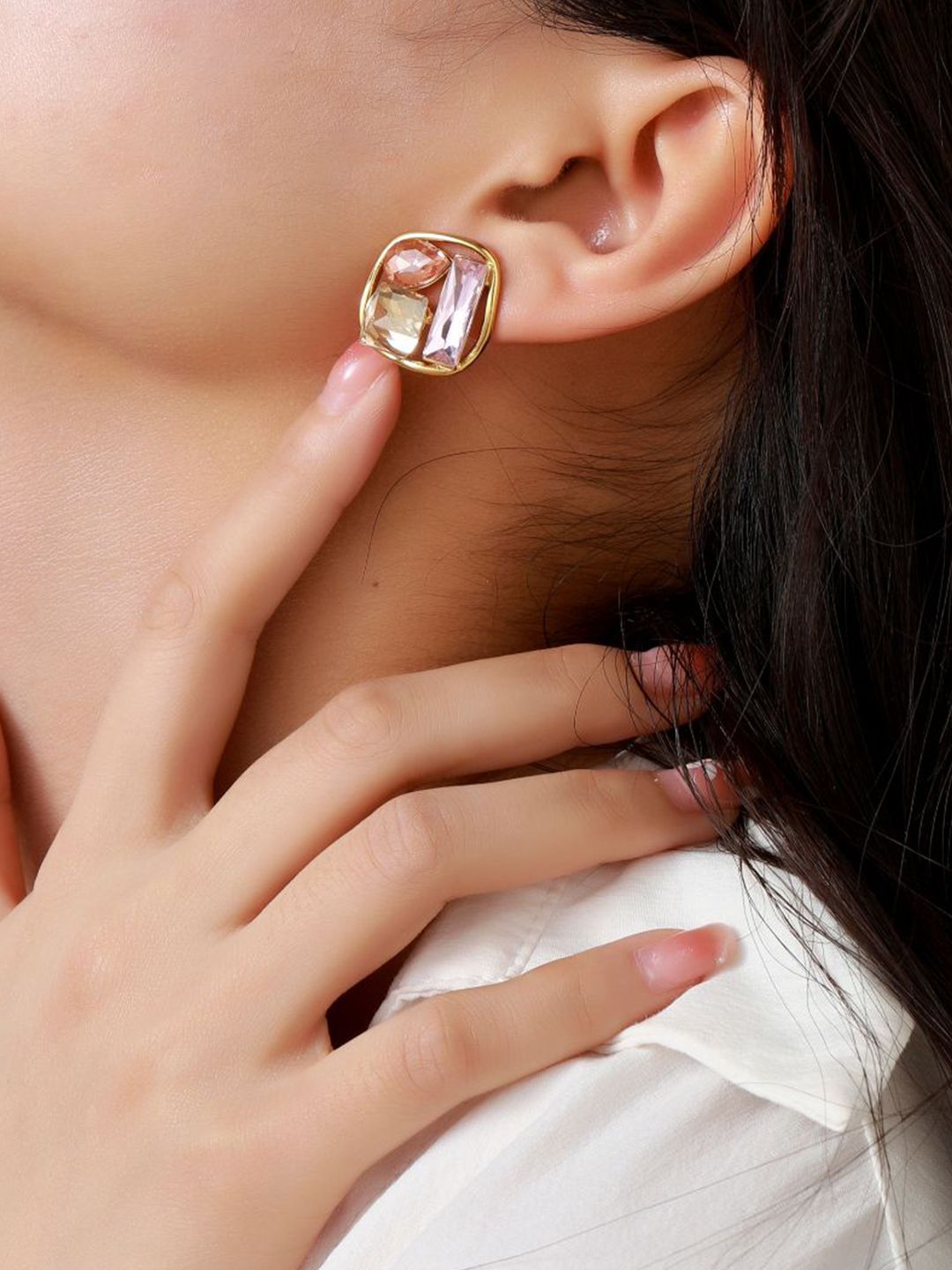 SALTY Artificial Stones Studded Square Shaped Auric Temptation Studs