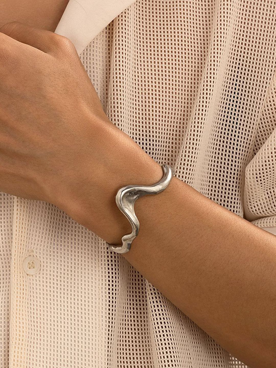 Men Silver-Plated Cuff Bracelet