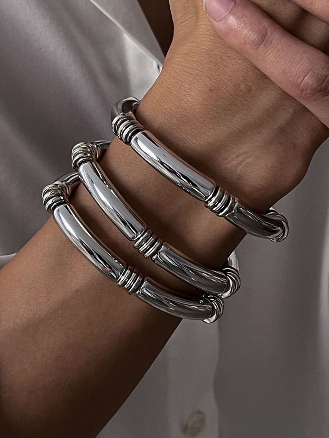 Men Silver Plated Kada Bracelet