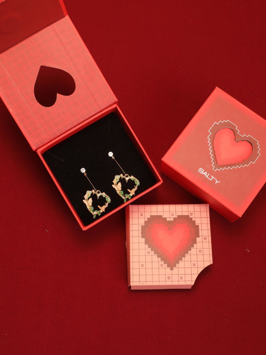 SALTY Stone Studded Heart Shaped Love Forest Elegance Drop Earrings