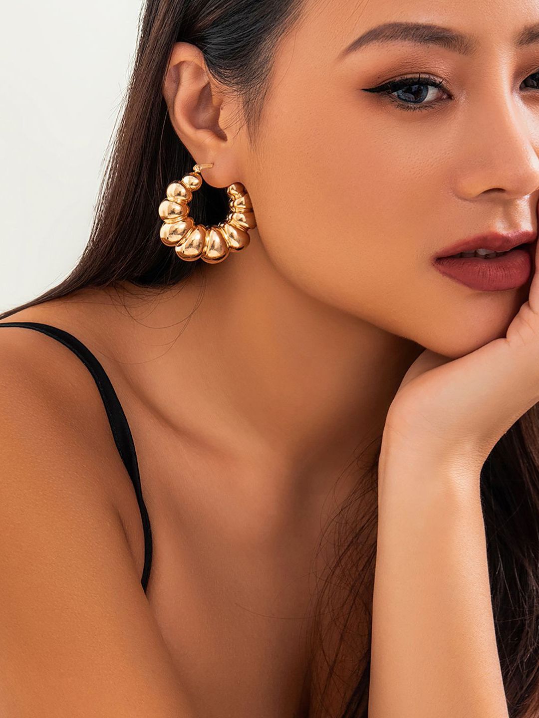 Gold-Plated Oval Hoop Earrings