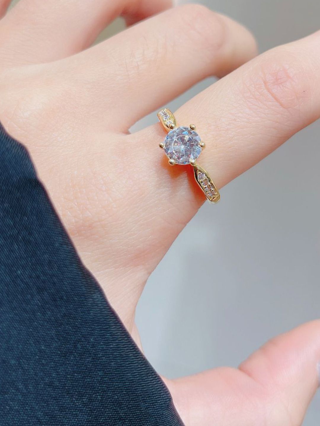 SALTY Gold-Tone Artificial Stone Studded Engagement Ring For Women & Girls