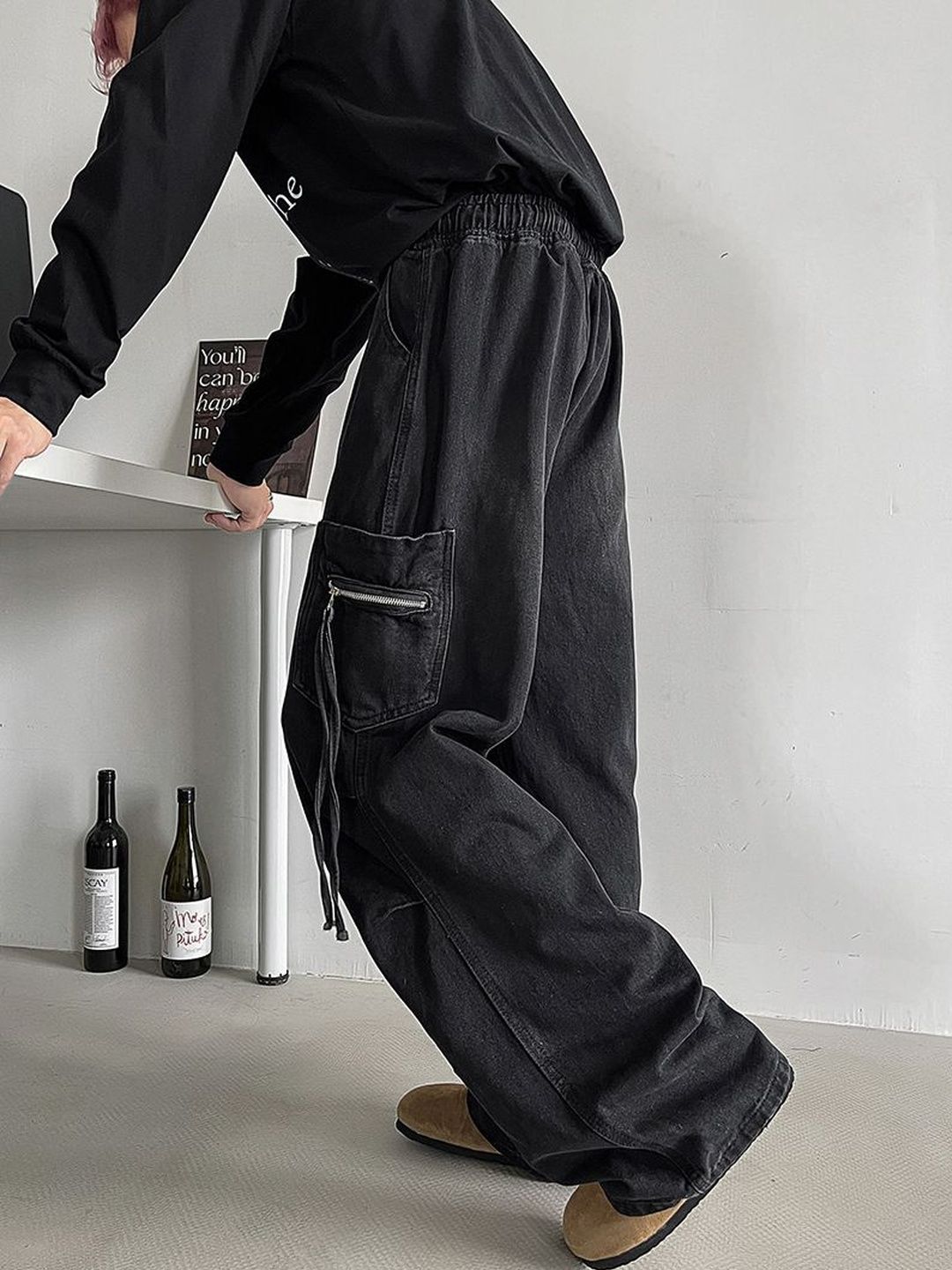 Men Wide Leg Mid-Rise Jeans