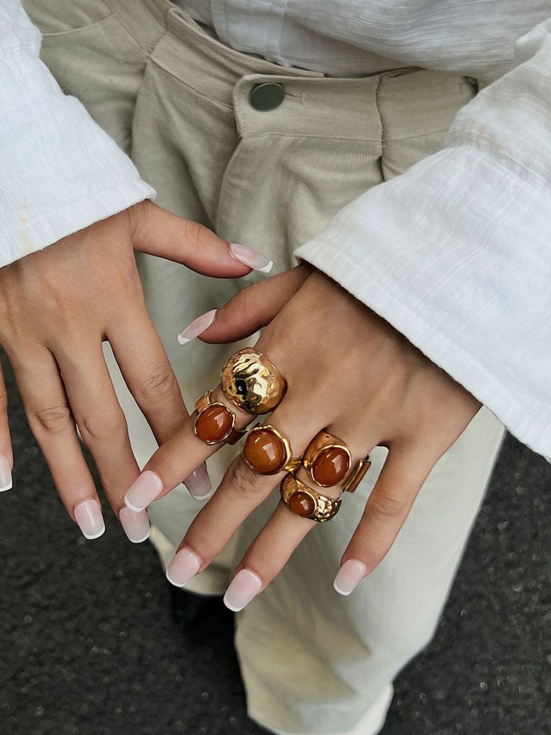 Set Of 5 Gold-Plated Stones Studded Finger Ring