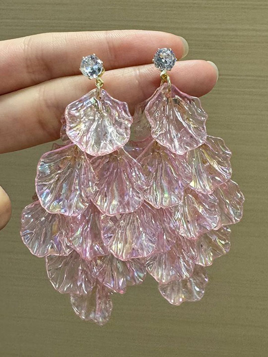 Gold-Plated Artificial Stones Studded Leaf Shaped Drop Earrings