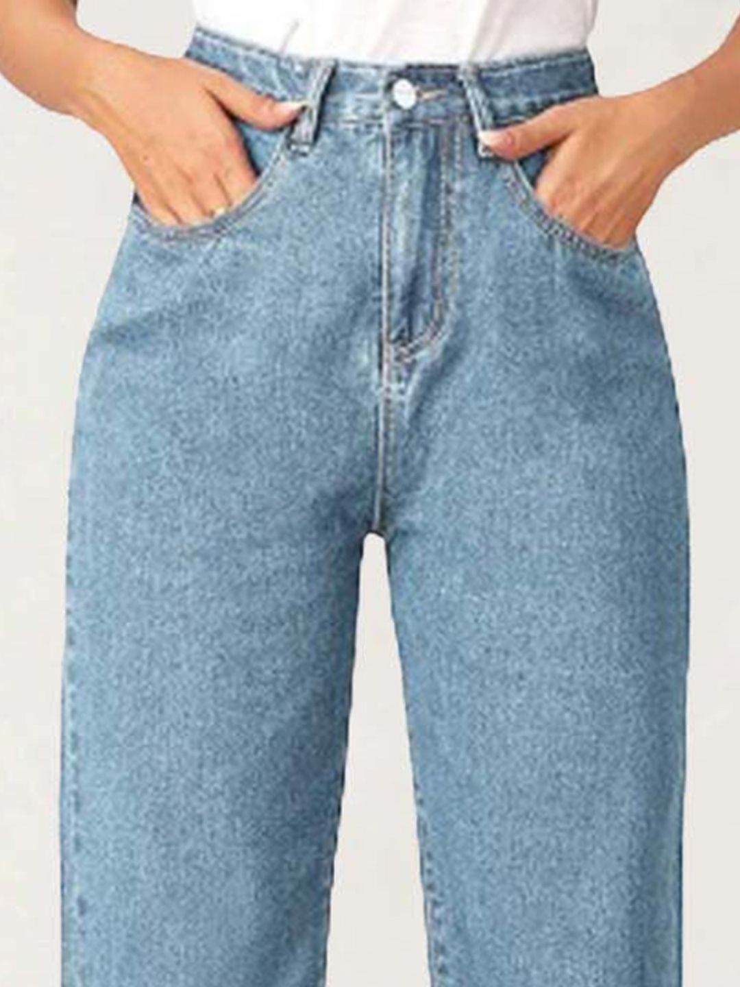 Women Straight Fit High-Rise Clean Look Stretchable Cotton Jeans