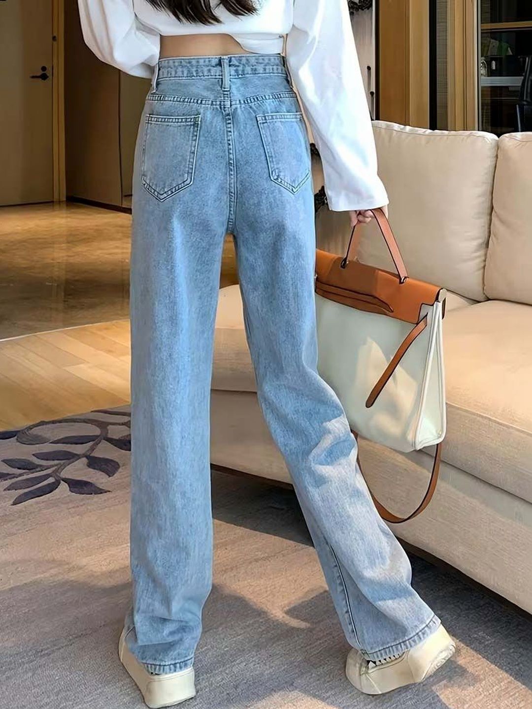 Women Straight Motion Man Wide Leg High-Rise Light Fade Stretchable Jeans