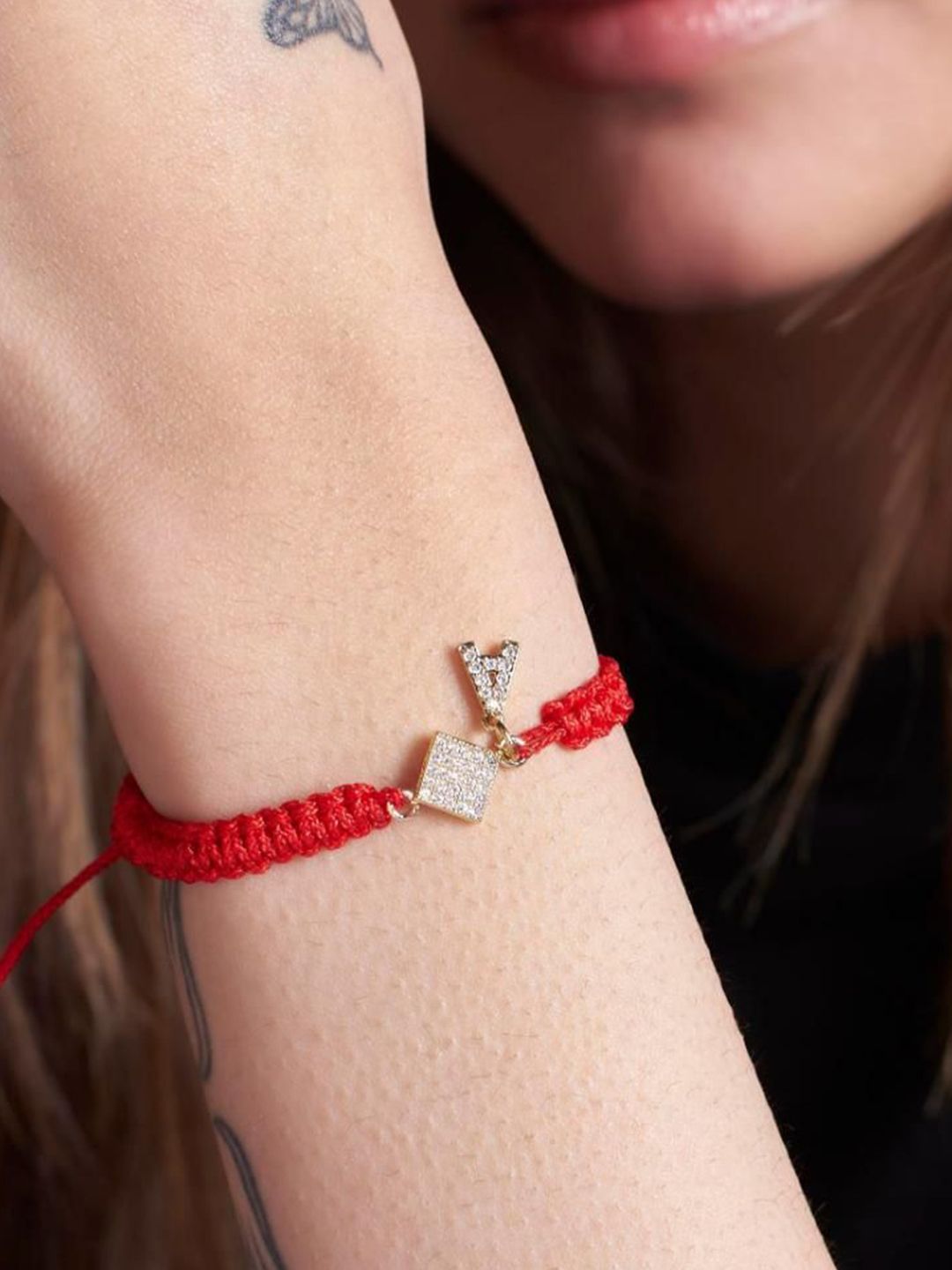 SALTY Women Stainless Steel Stone Studded Alphabet H Wraparound Thread Bracelet