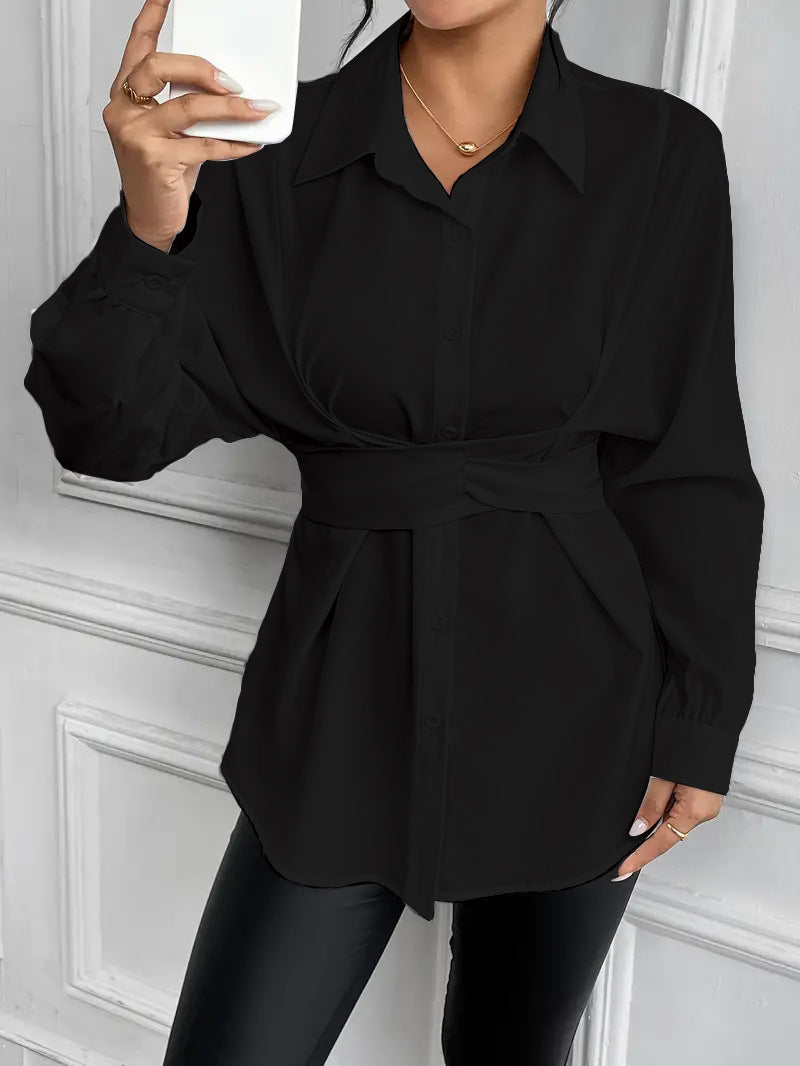 Lapel Collar Shirt with Integrated Wrap Waist