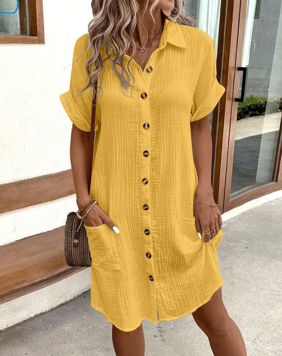 Straight Button-Front Dress with Short Sleeves