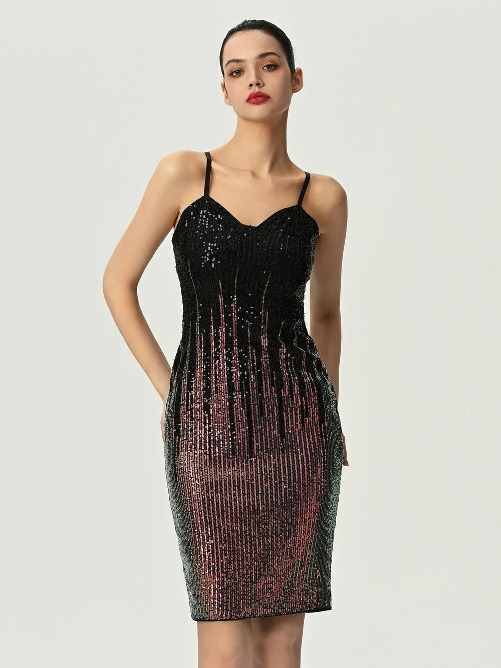 Sequined Bodycon Midi Dress with Straps