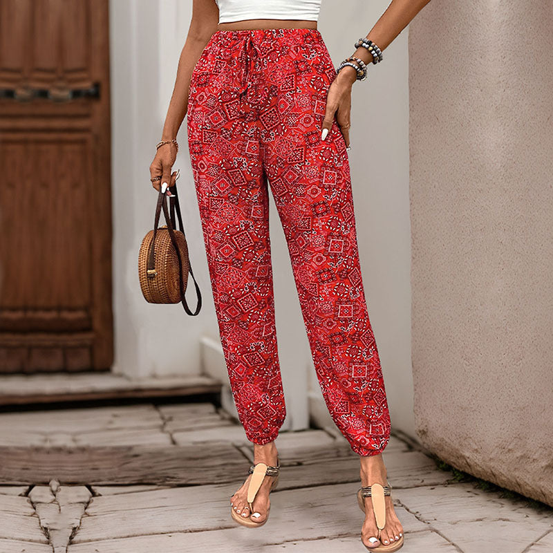 Ethnic Printed Jogger Pants with High Waist and Drawstring