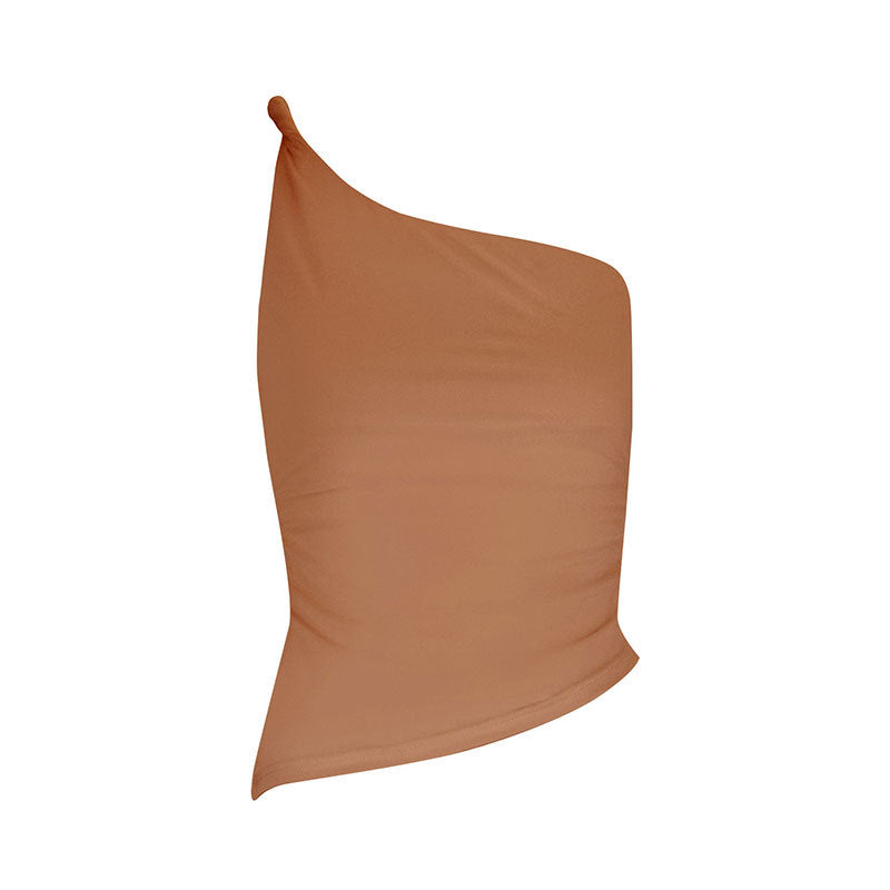 Solid Bodycon Cropped One-Shoulder Top with Draped Detail