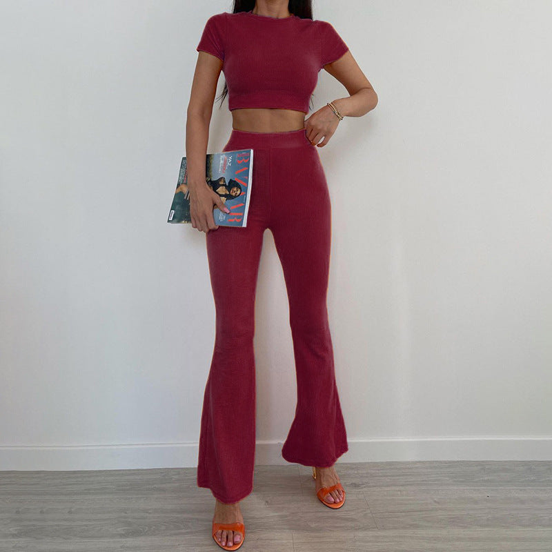 Casual Solid Color Short Sleeve Pants Suit All-Match
