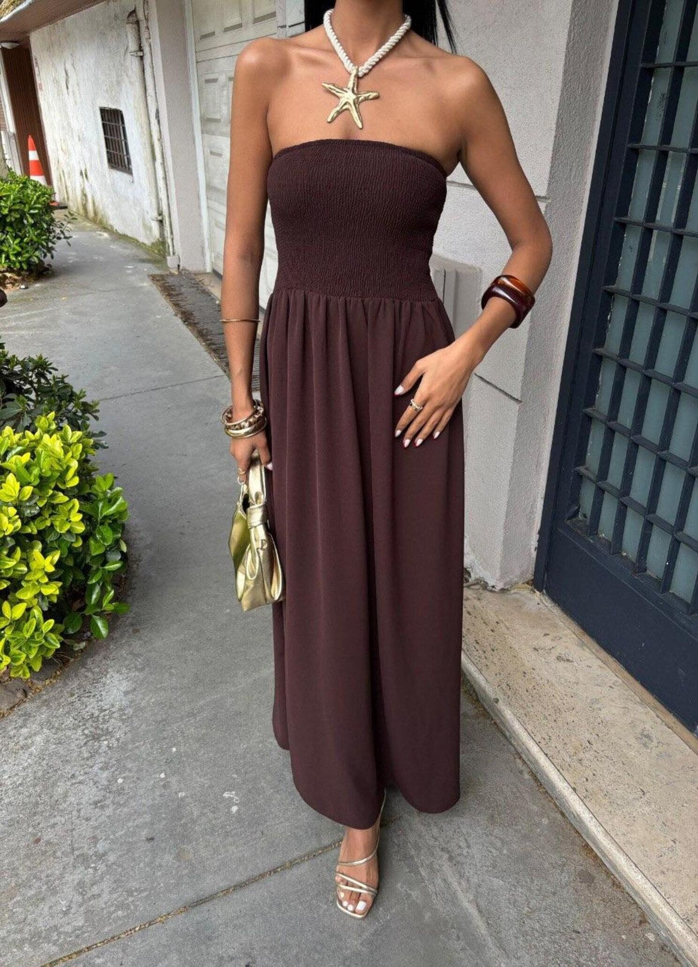 Smocked Tube Top Maxi Dress with Flowy Skirt
