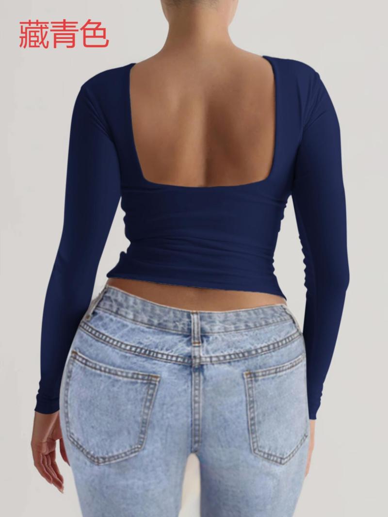 Bodycon Long Sleeve Knit Top with Square Back