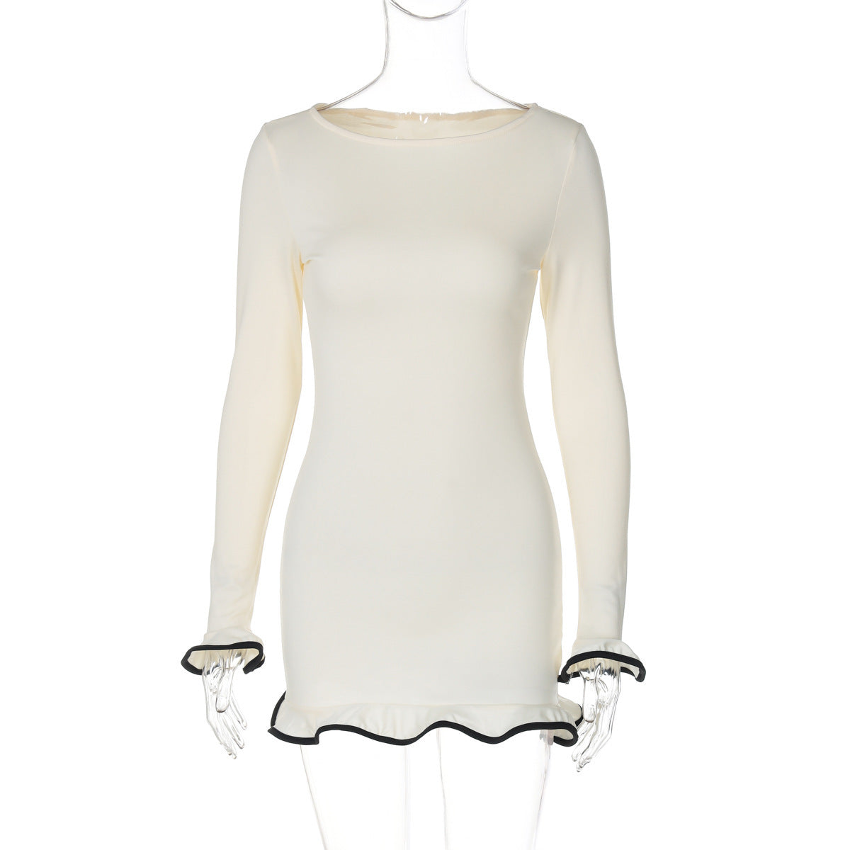 Bodycon Mini Dress with Lettuce Edge Hem and Cuffs