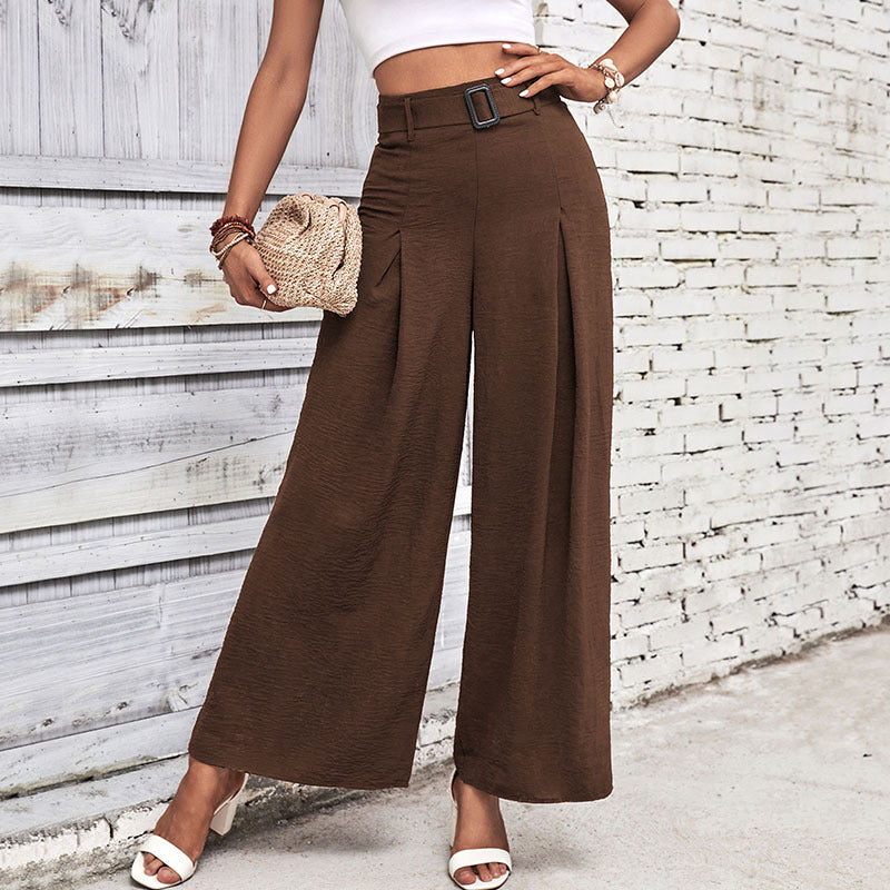 Draped Wide-Leg Trousers with Belted High Waist
