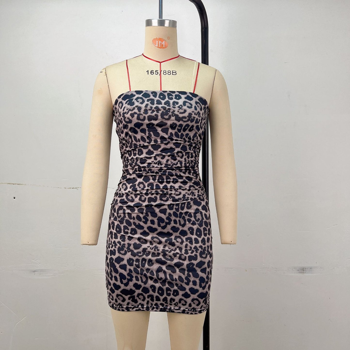 Strapless Bodycon Mini Dress with Patchwork Denim Print