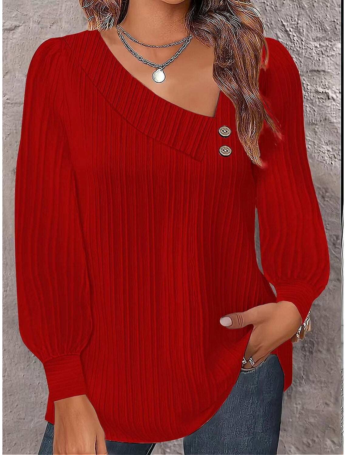 Independent Station Autumn Simple Long Sleeve Button Solid Color