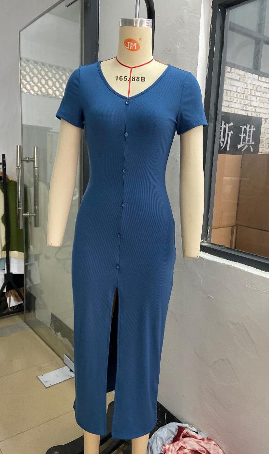 Bodycon Knit Midi Dress with Button Front and Slit