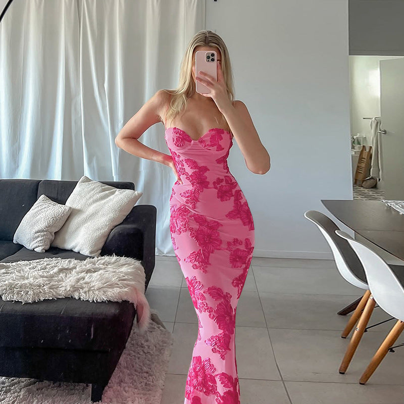 Sling Sleeveless Floral Slip Dress Long High Waist Skirt