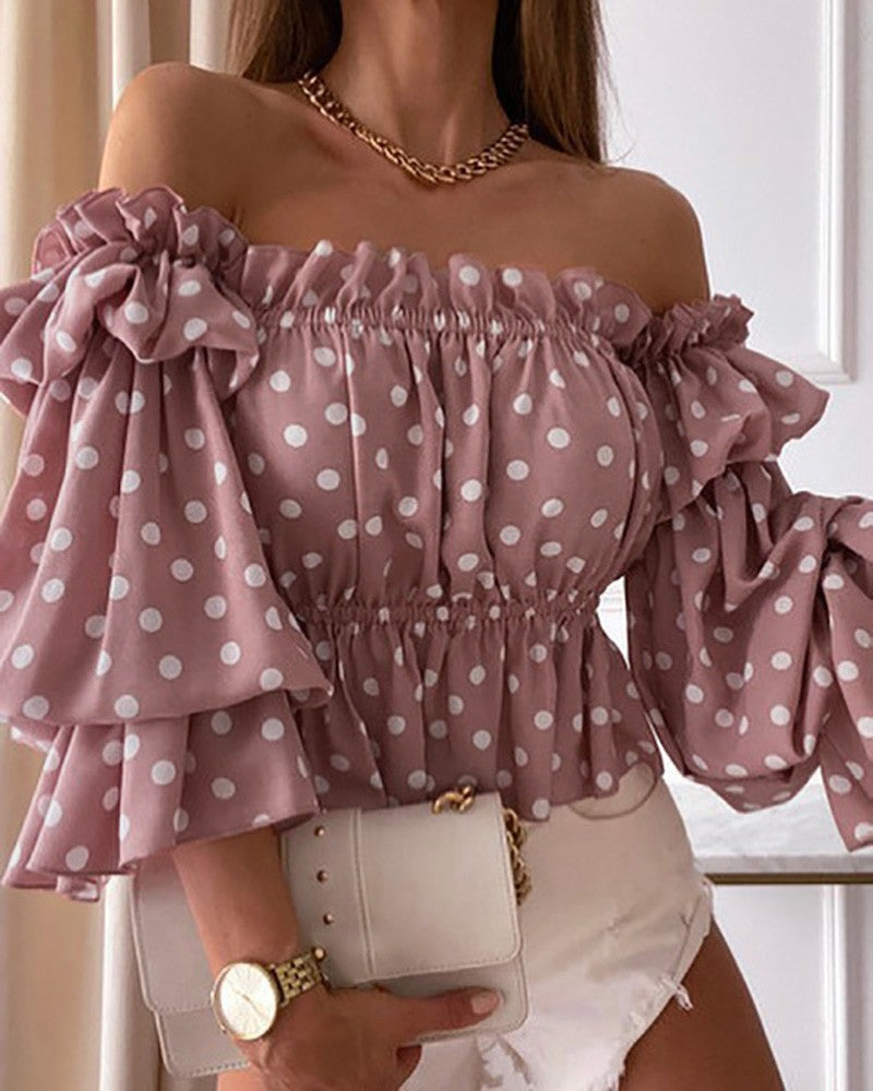 Printed Off-the-Shoulder Blouse with Peplum Hem