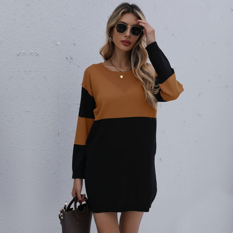 Colorblock Knit Mini Dress with Pointelle Detail