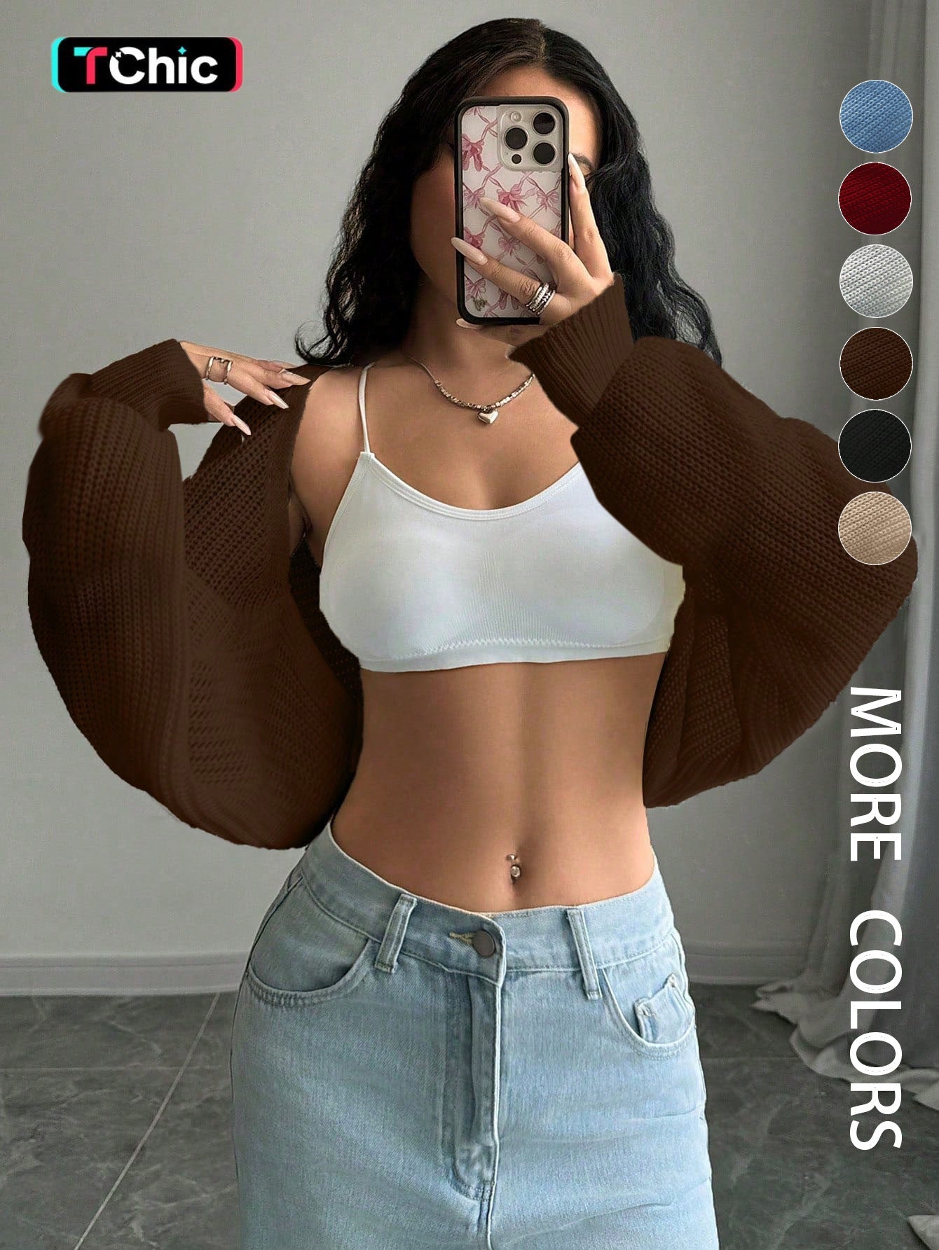 Loose-Fit Knit Shrug Cardigan with Long Sleeves