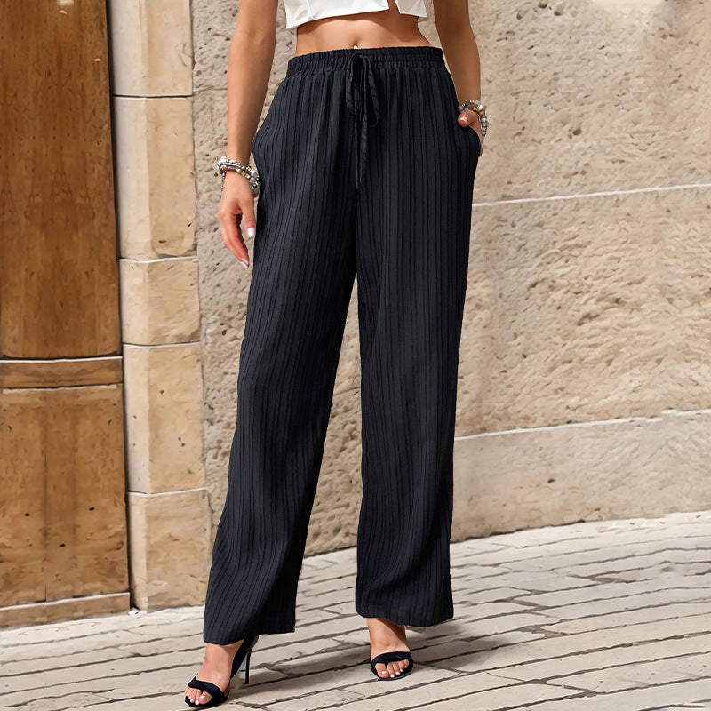 Textured Wide-Leg Trousers with High Waist and Drawstring