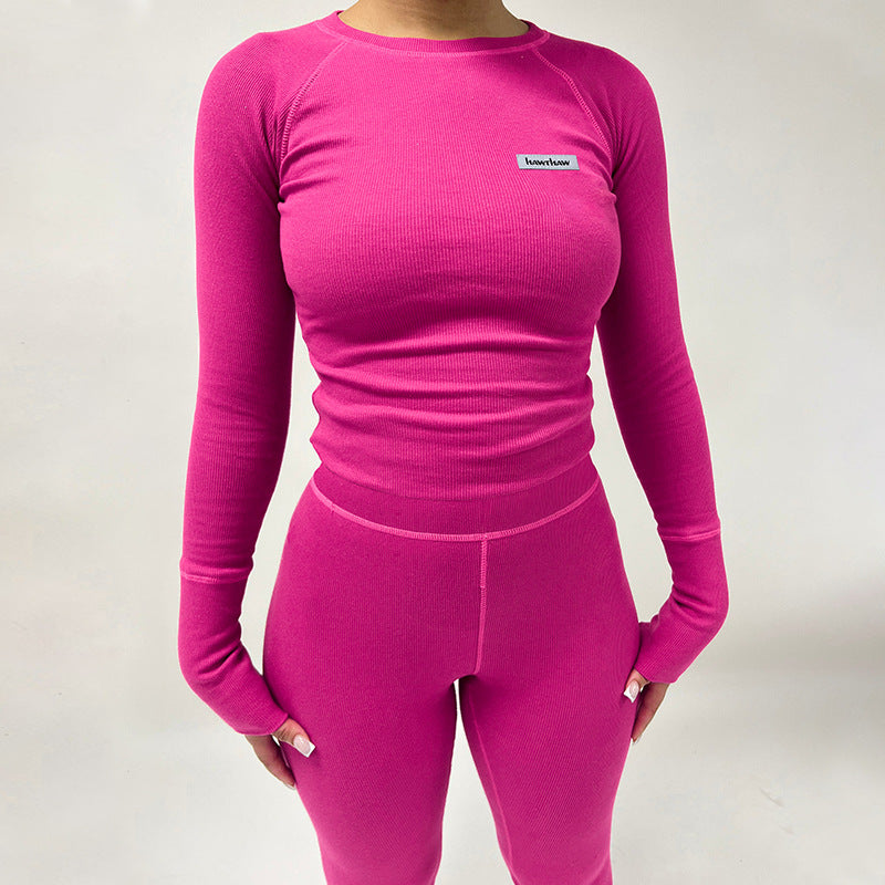 Slim-Fit Ribbed Two-Piece Legging Set with Thumbholes