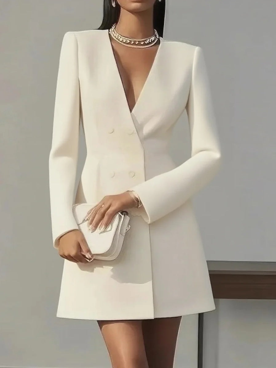 Blazer Mini Dress with Double-Breasted V-Neck