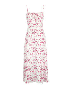 Floral Print Maxi Slip Dress with Tie Front and Side Slit