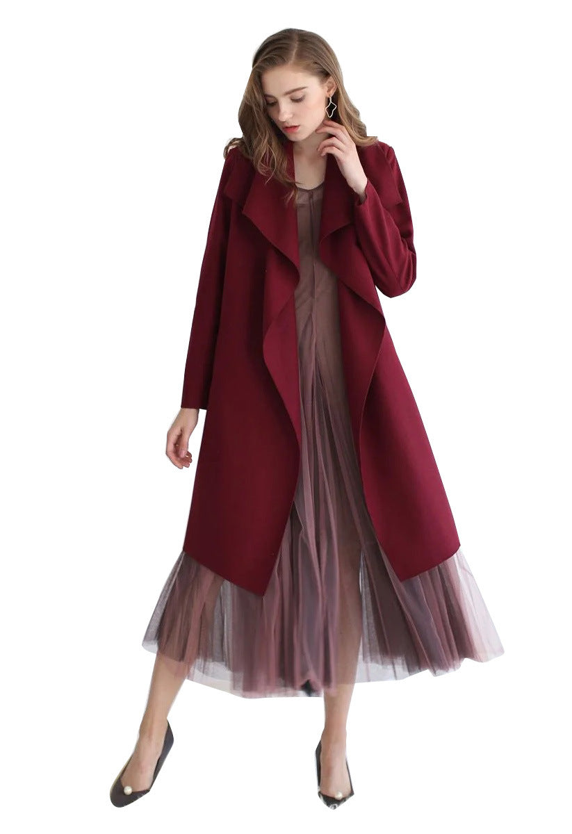 Longline Open Front Cardigan with Draped Lapel