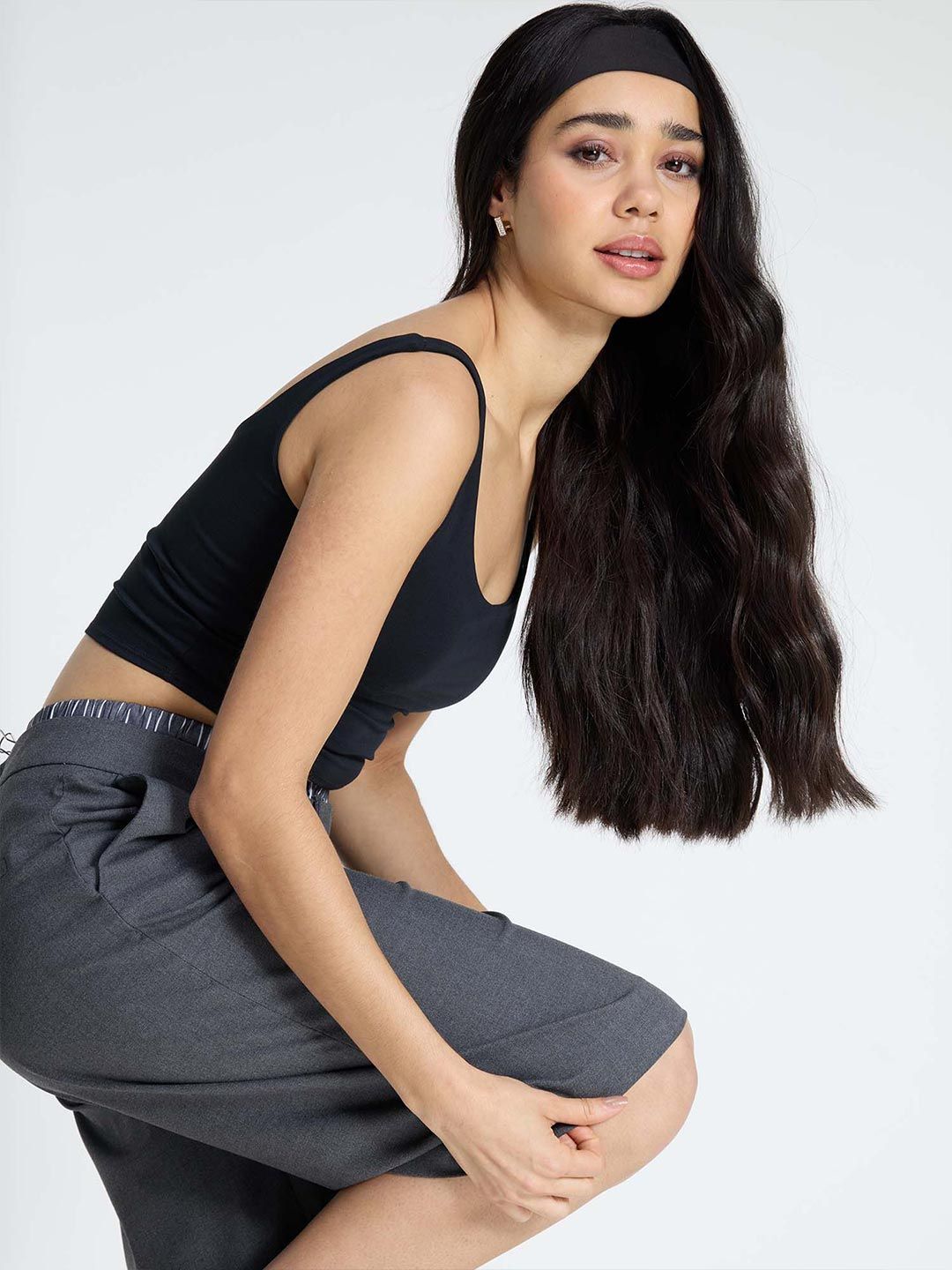 Women Black Cotton Scoop Tank