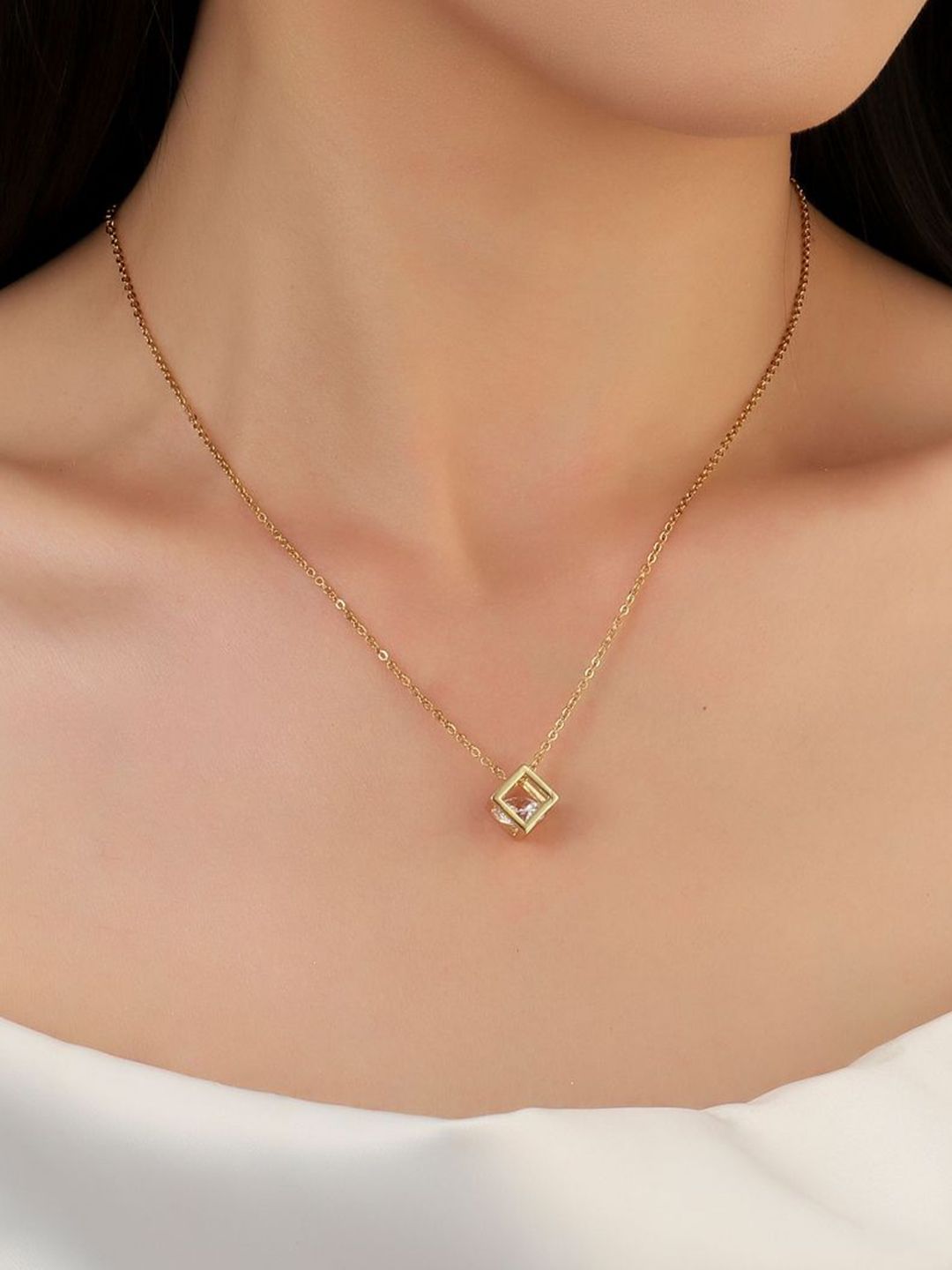 SALTY Stainless Steel Artificial Stones Pendant With Chain
