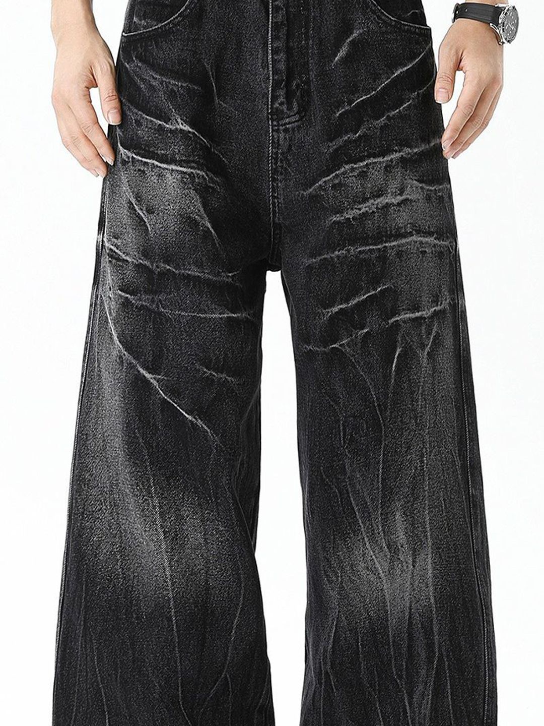Men Wide Leg Mid-Rise Jeans
