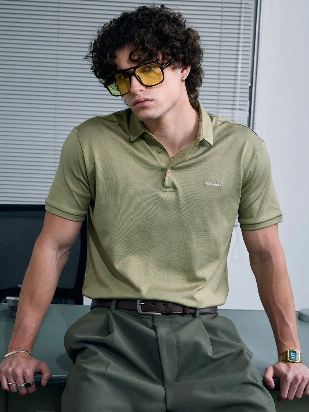 Men Solid Polo Collar T-shirt