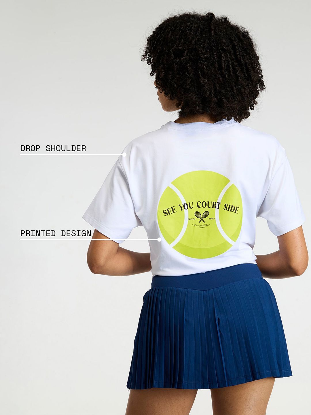 Women White Courtside Oversized Printed Cotton-Spandex Tee