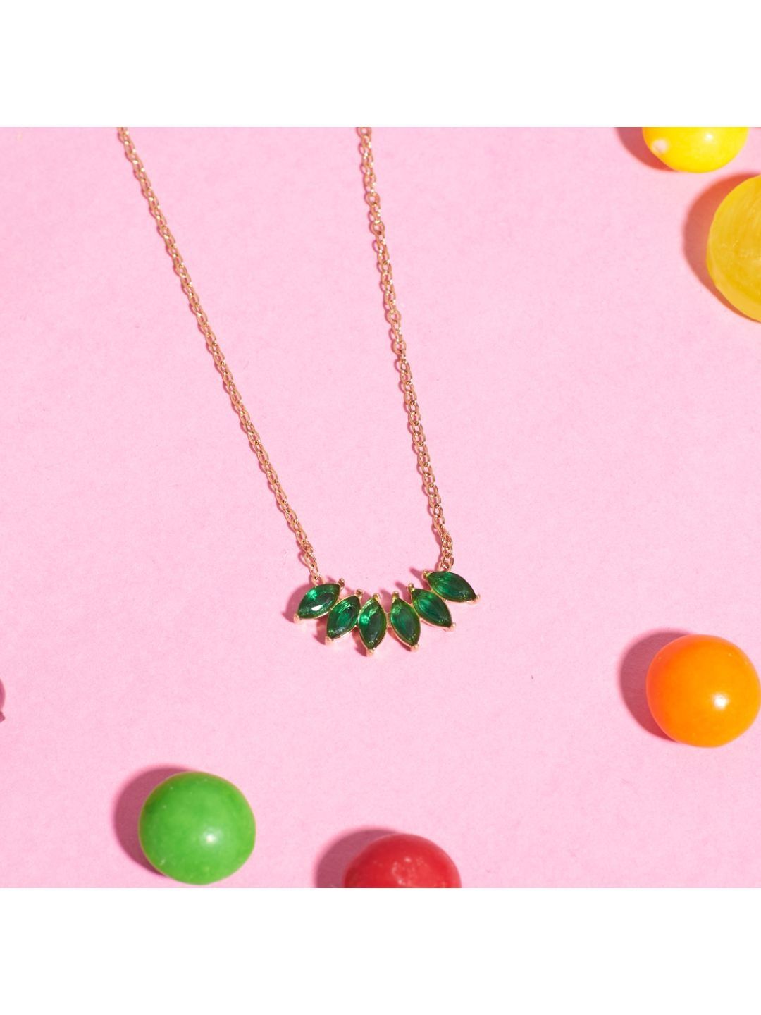 SALTY Emerald Stone Studded Julia Roberts Ring & Necklace