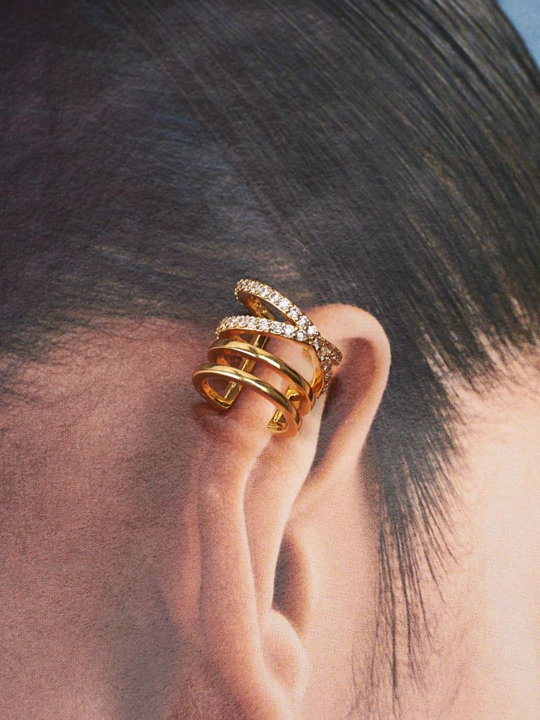 SALTY Gold-Plated Contemporary Artificial Stones Studded Ear Cuff Earrings