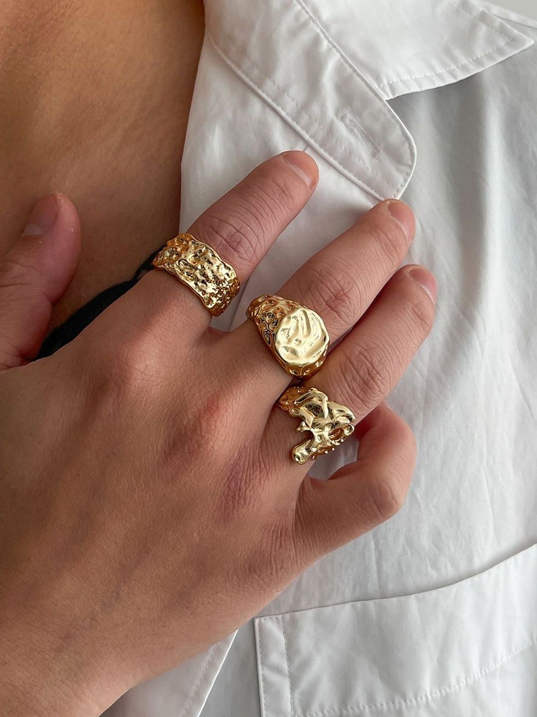 Men Set Of 3 Gold-Plated Finger Ring