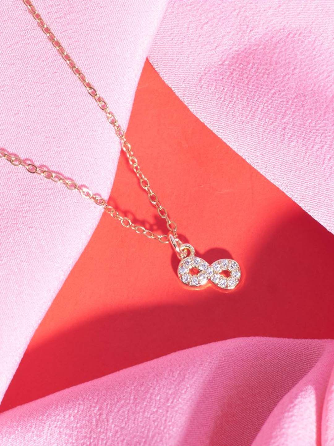 SALTY Stainless Steel Stone Studded Infinity Charm Pendant & Chain Jewellery Accessories