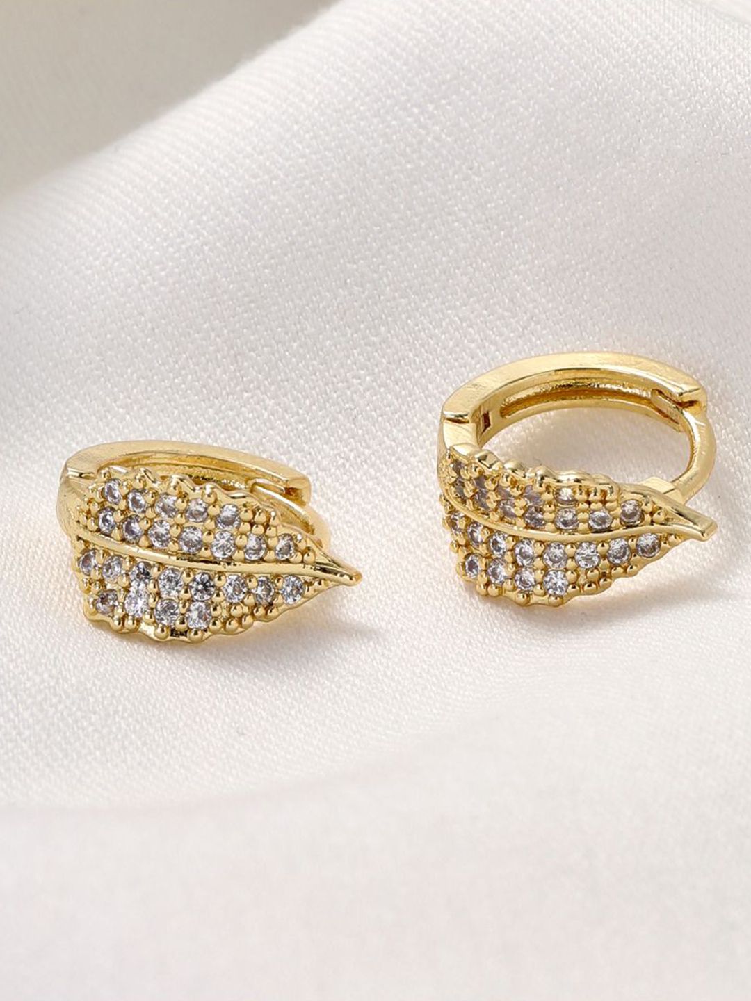 SALTY Gold-Plated Diamond Stone Studded Circular Pankh Hoop Earrings