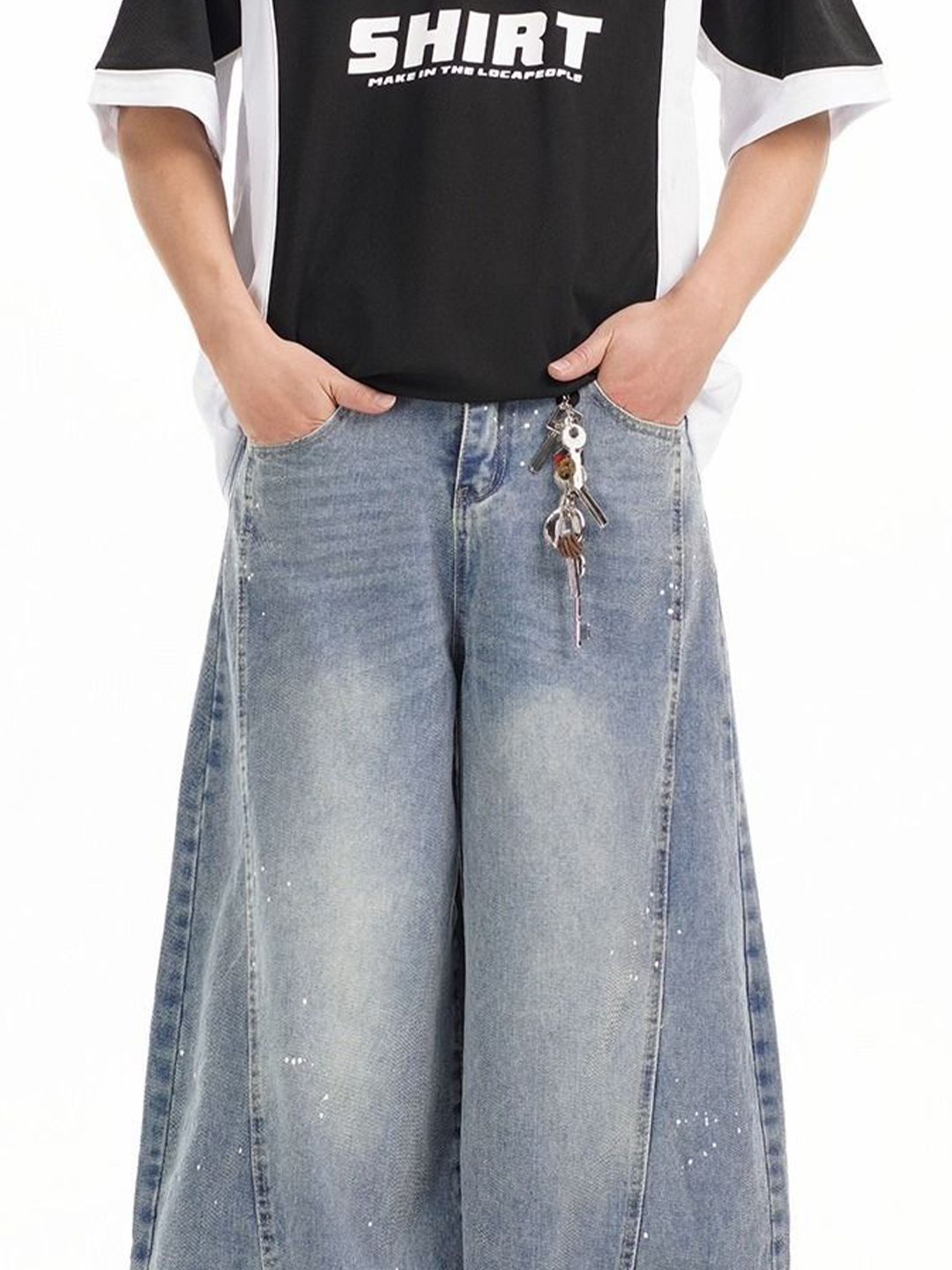 Men Wide Leg Mid-Rise Light Fade Stretchable Jeans