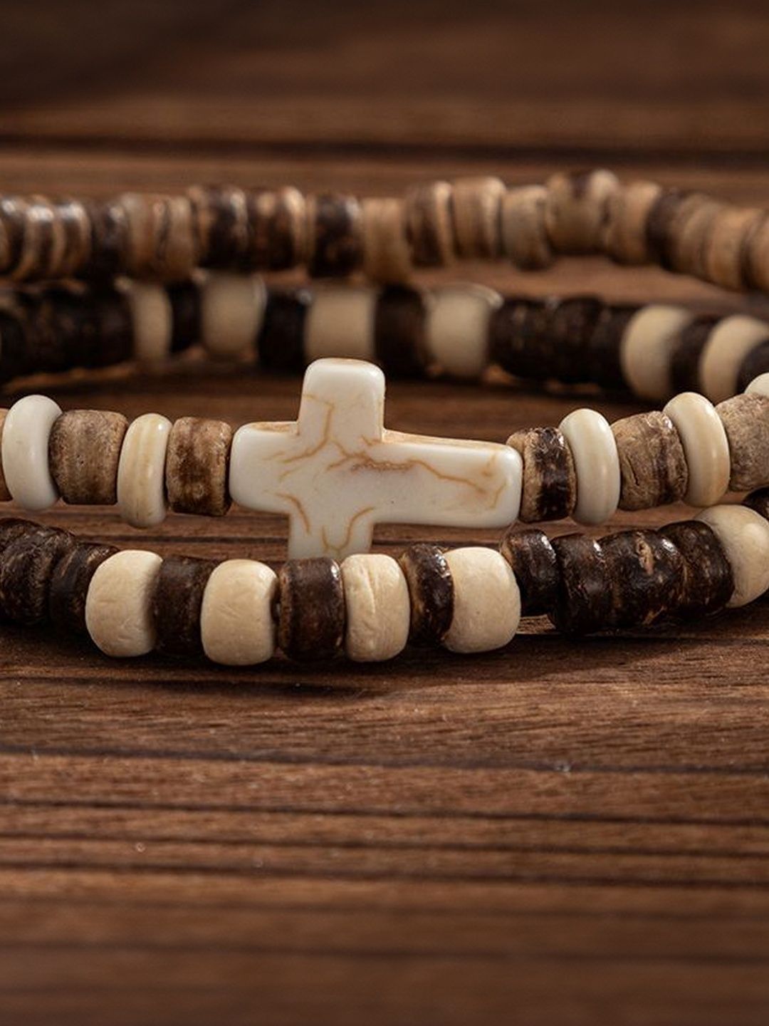 Men Set of 2 Wooden Elastic Bracelets