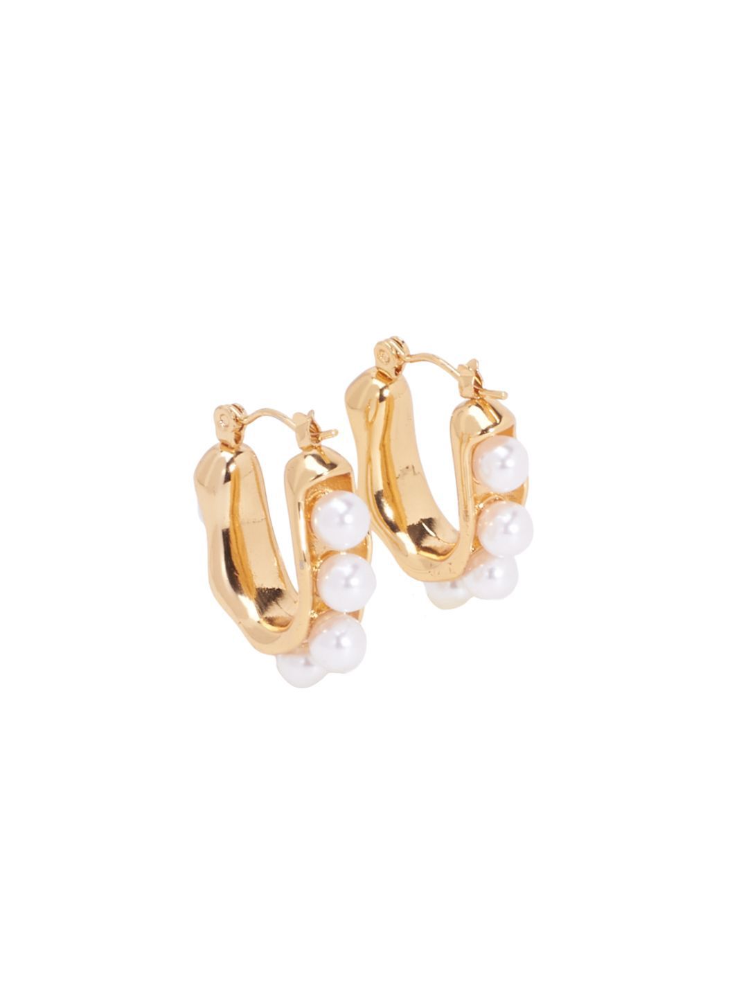 SALTY Lustrous Stainless Steel Pearl Beaded Contemporary Hoop Earrings