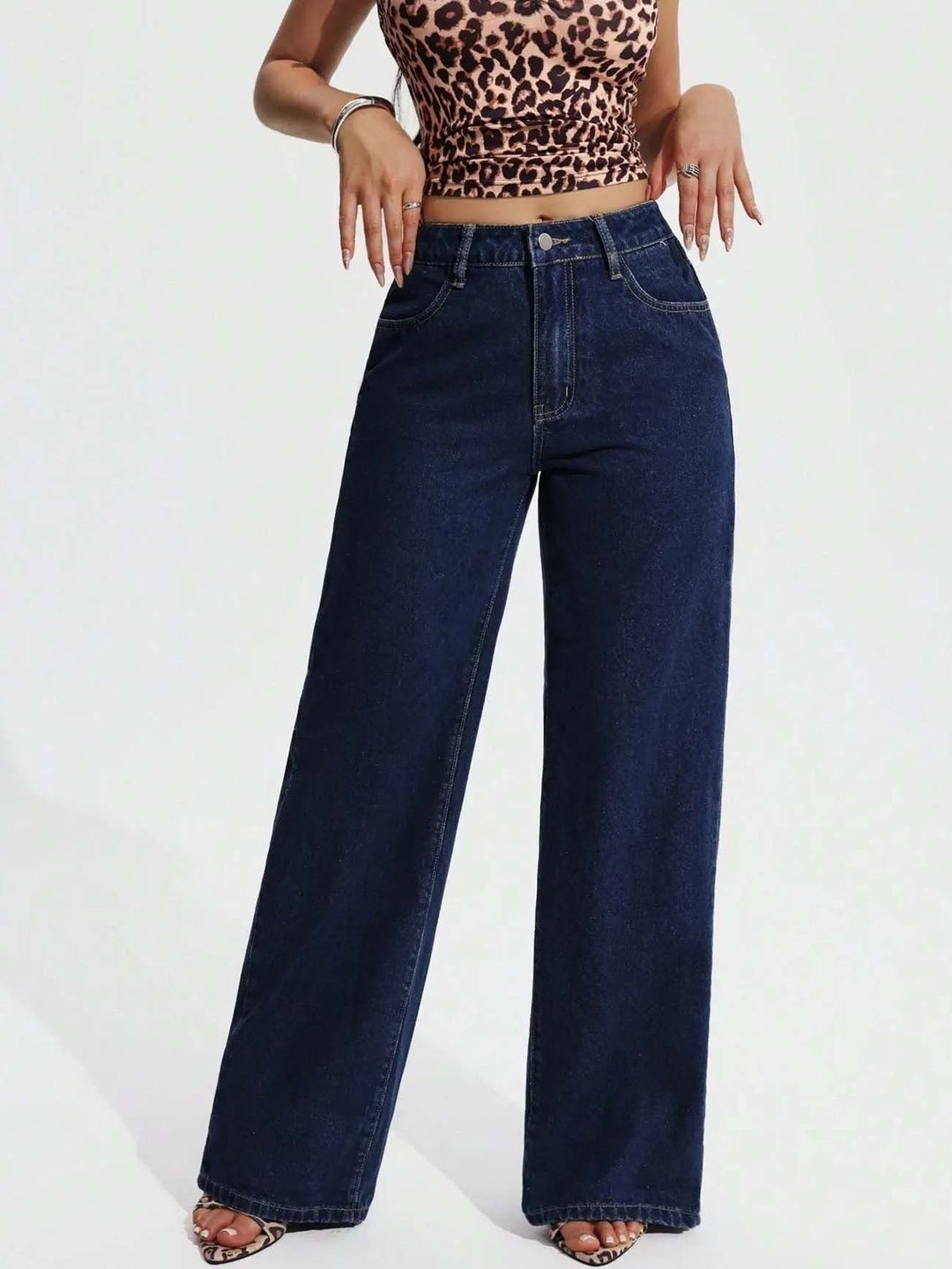 Women Classic Wide Leg High-Rise Stretchable Jeans