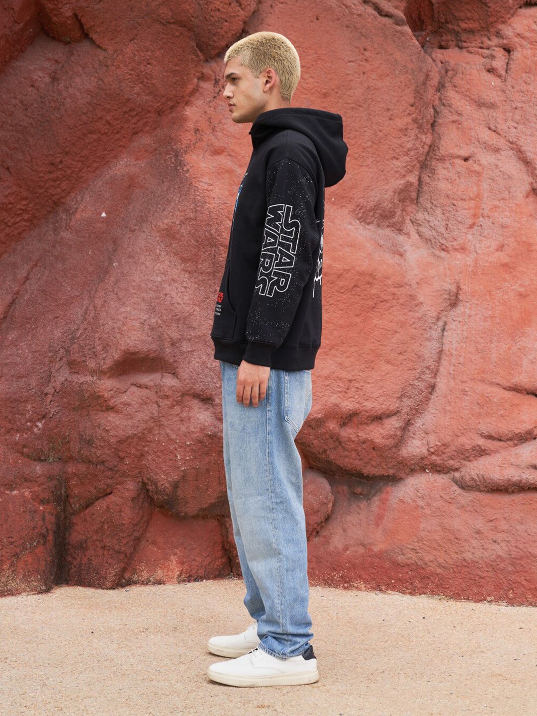 Typography Printed Hooded Cotton Pullover