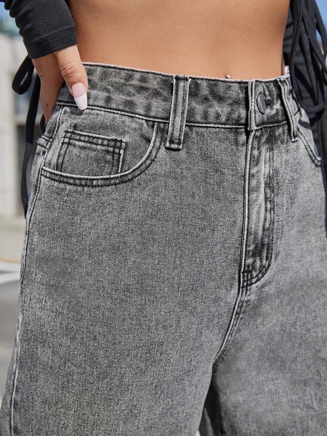 Women Straight Fit High-Rise Clean Look Heavy Fade Stretchable Jeans